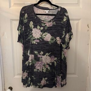LuLaRoe Melissa charcoal Floral Short Sleeve Top